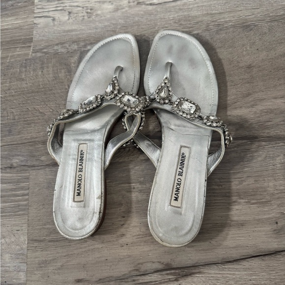 Manolo Blahnik Leather Crystal Embellishments Slides - Picture 3 of 6